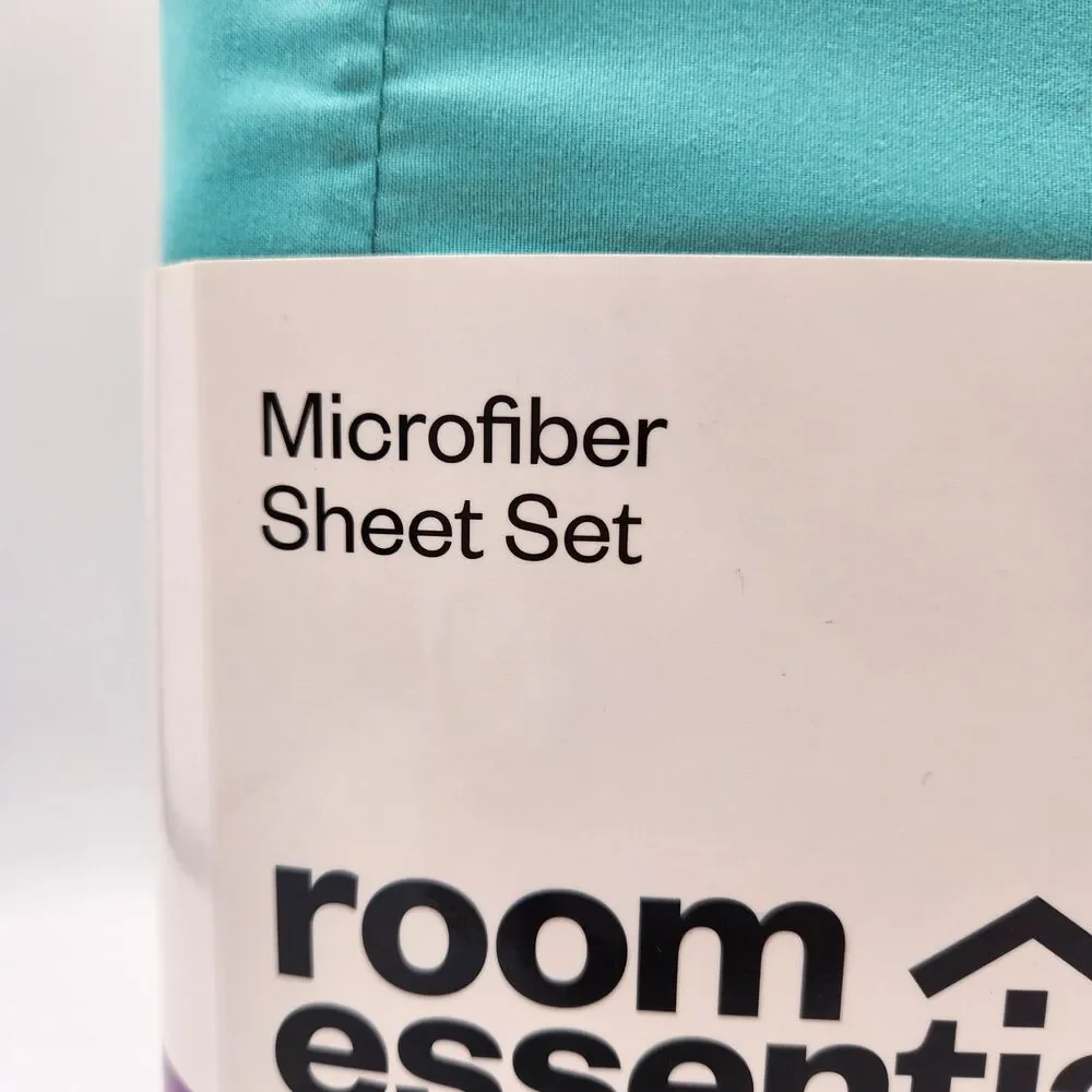 Room Essentials Mircrofiber 3 Piece Sheet Set Twin/XL Twin Aqua Top Bottom Case